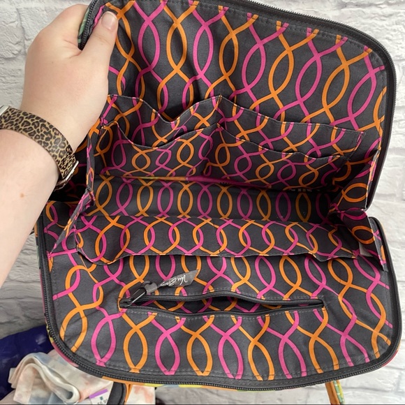 PREOWNED VERS BRADLEY FLORAL SHOULDER BAG PINK GREY ORANGE - Picture 2 of 6